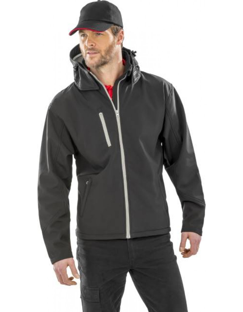 Jachetă softshell cu glugă, cu 3 straturi, pentru bărbați